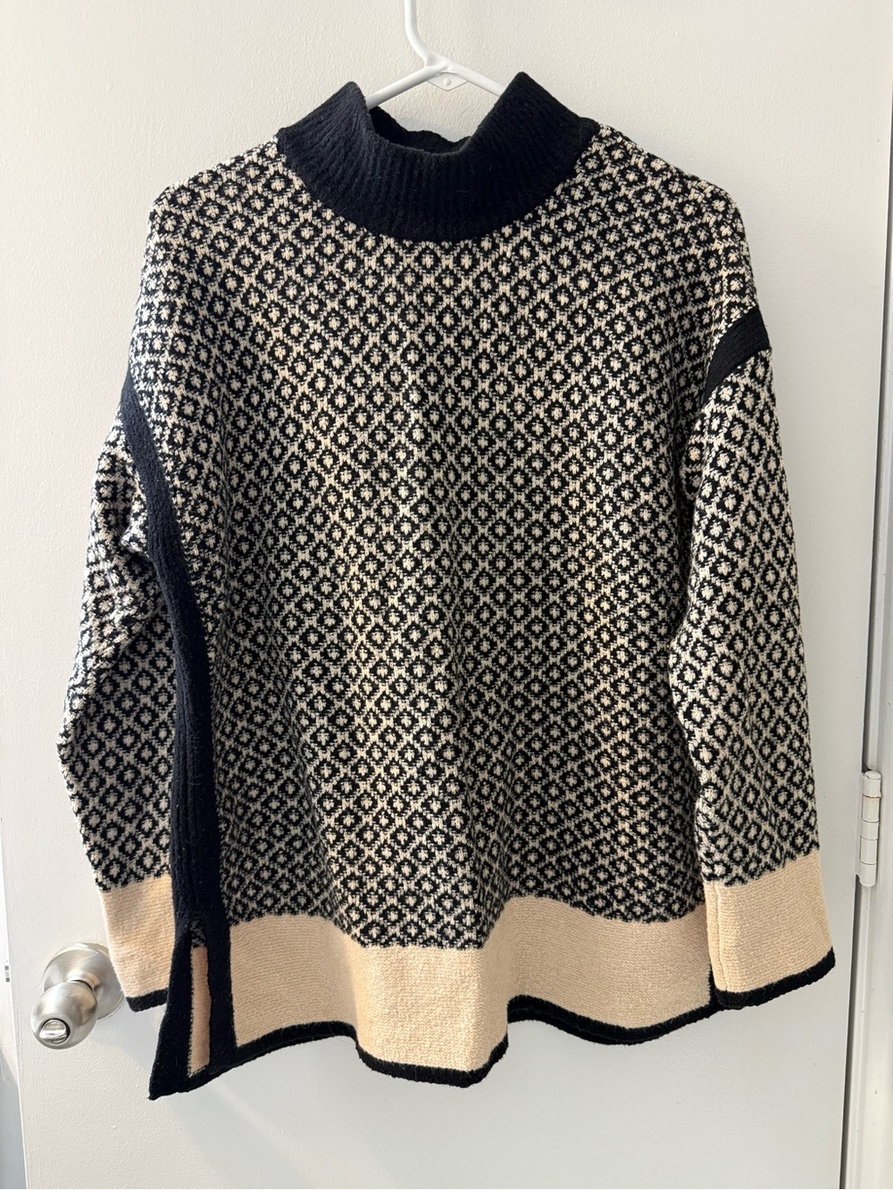 J. Jill Black and Cream Patterned Cowl Neck Sweater